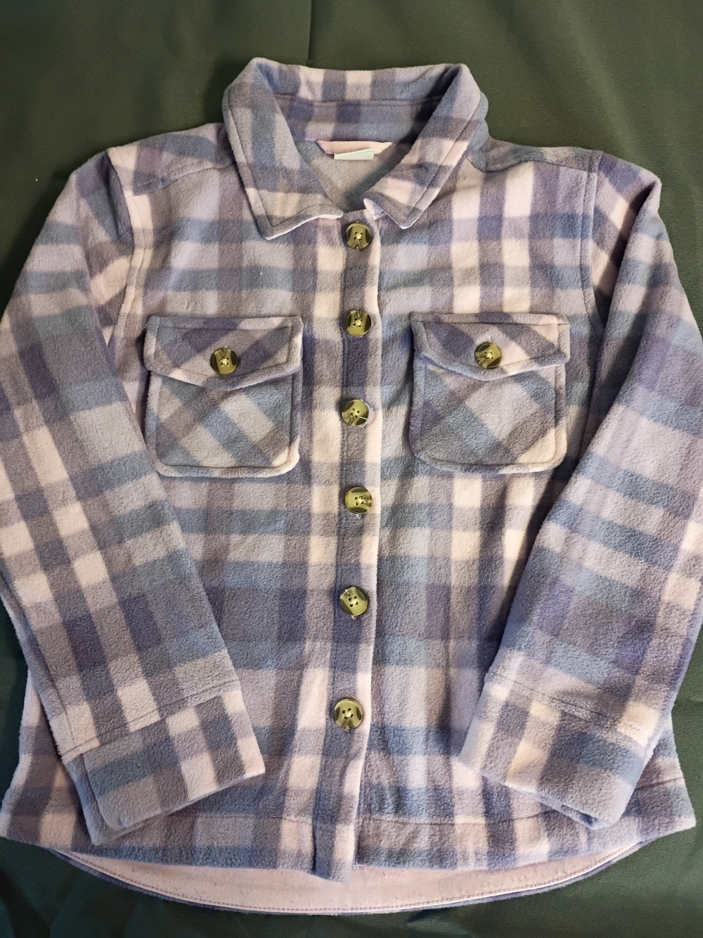 Pekklē Girls' Plaid Button-Front Shacket - Lavender & White